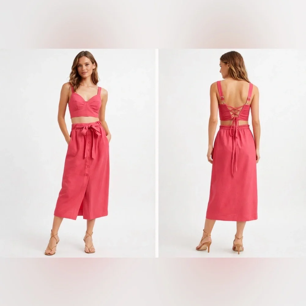 Sabina Musayev Isla Top Lucille Skirt Set Medium Midi Two Piece Hibiscus Pink - Picture 2 of 14